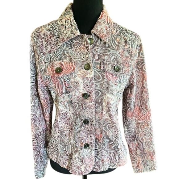Analogy Petite Paisley Textured Button-Up Jacket – Size Petite - Picture 1 of 5